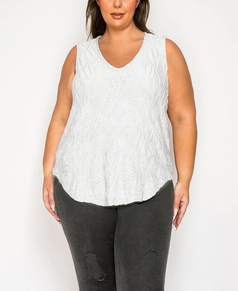 Coin 1804 Plus Size Spiral Wave Texture Double V-Neck Curved Hem Tank Top
