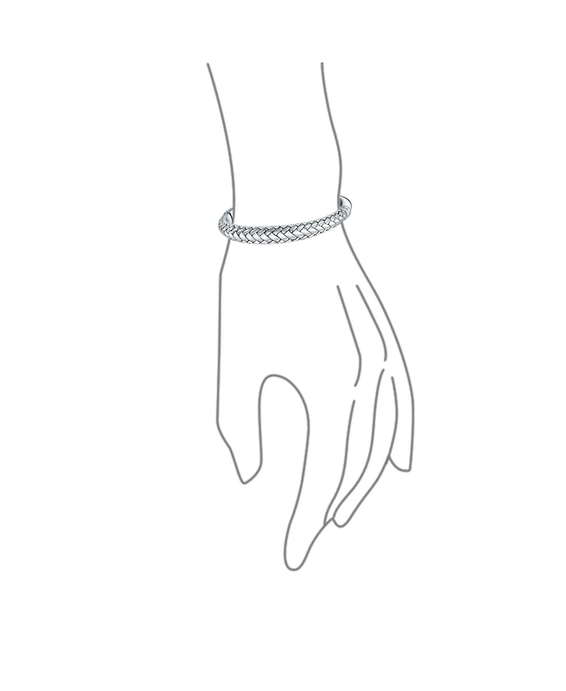 Bling Jewelry Hollow Bali Braided Basket Weave Wheat Hinge Stackable Bangle Bracelet Oxidized Sterling Silver 7.5 Inch