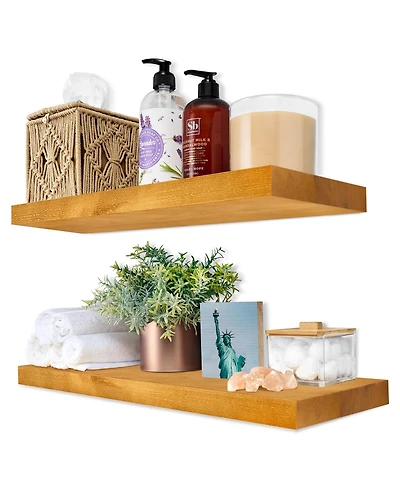 Sorbus 2 Pack 16" Solid Wood Floating Shelves - for Bathroom Decor, Books, Bedroom & Living Room