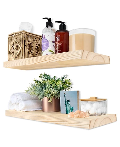 Sorbus 2 Pack 16" Solid Wood Floating Shelves - for Bathroom Decor, Books, Bedroom & Living Room