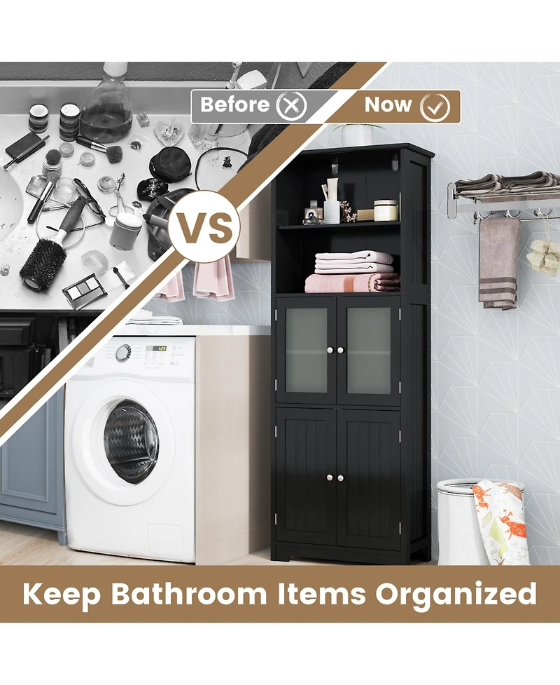 Slickblue 6-Tier Freestanding Bathroom Cabinet with 2 Open Compartments and Adjustable Shelves