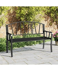 Gymax 51'' Metal Garden Bench Patio Slatted Bench for 2-3 People & Park-Style Loveseat