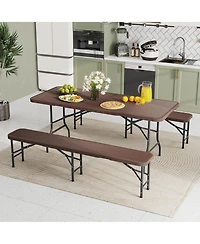 Gymax 3 Piece Folding Picnic Table Set w/ 6 ft Table & 2 Benches for Yard Camping