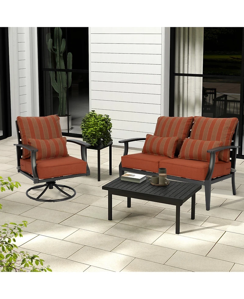 Aoodor 24'' x Outdoor Deep Seat Cushion Set, Olefin Fabric (Set of 2 Seats, Backs, Lumbar Pillows)