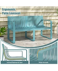 Gymax Patio Loveseat 2-Person Bench w/ Curved Backrest Slatted Design for Backyard