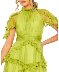 Mac Duggal Women's Chiffon Flutter Sleeve Gown