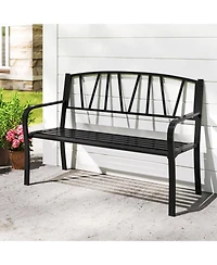 Gymax 50.5'' Patio Metal Bench w/ Curved Armrests & Minimalist Backrest for Backyard