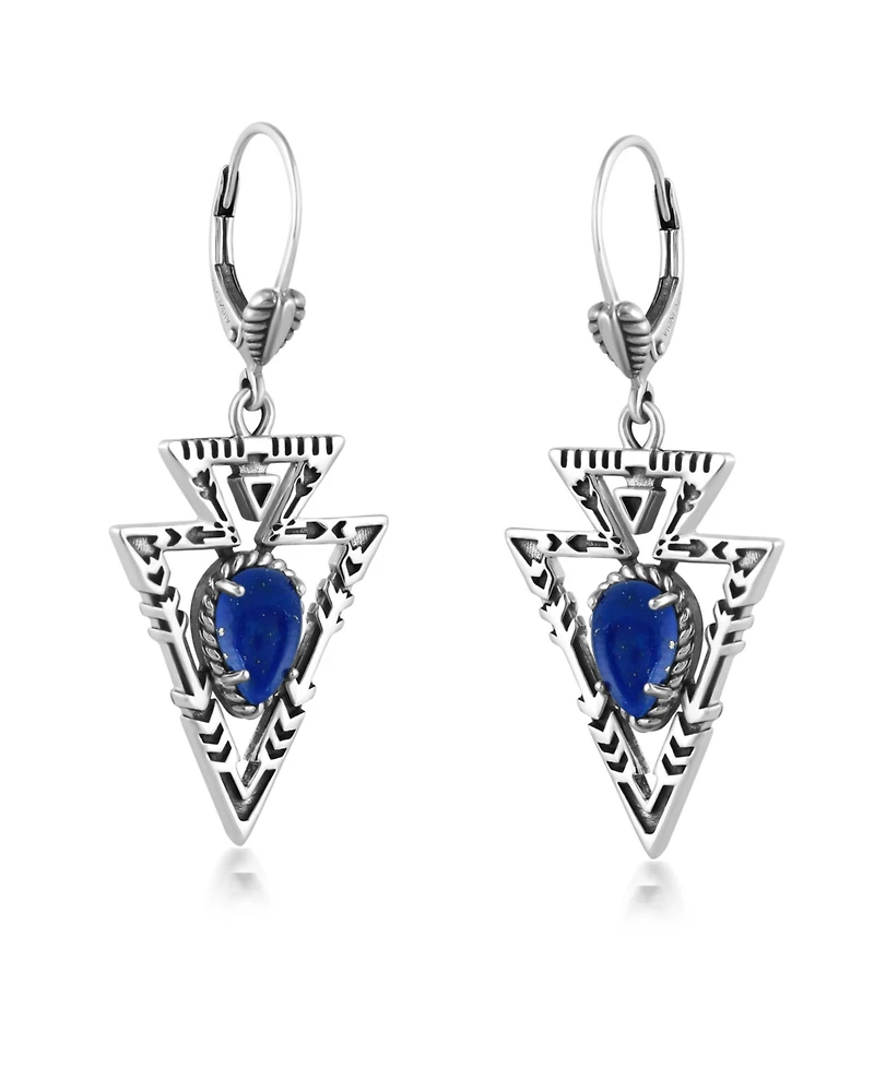 American West Jewelry Sterling Silver Lapis Arrowhead Lever Back Earrings