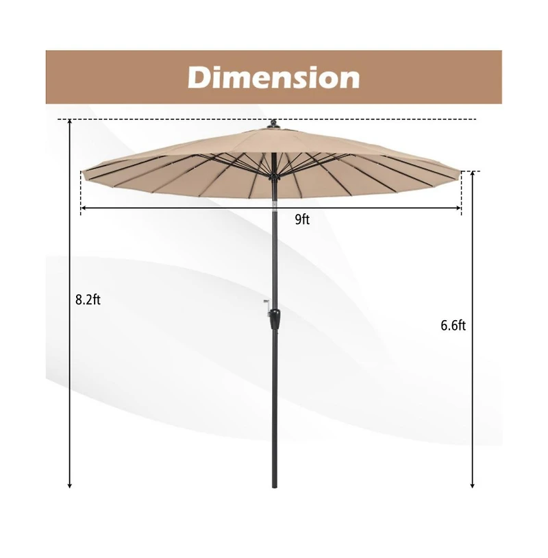 9 Feet Round Patio Umbrella with 18 Fiberglass Ribs