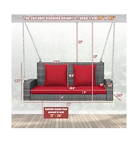 2-Person Patio Pe Wicker Hanging Porch Swing Bench Chair Cushion 800 Pounds