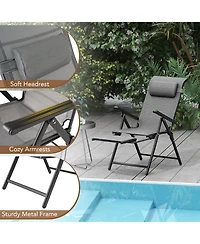 Gymax Folding Patio Chairs Set of 4 Lounge Chairs w/ 10-Level Adjustable Backrests