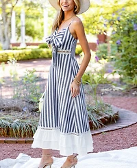 Cupshe Women's Sailor Sweetheart Striped Maxi Beach Dress