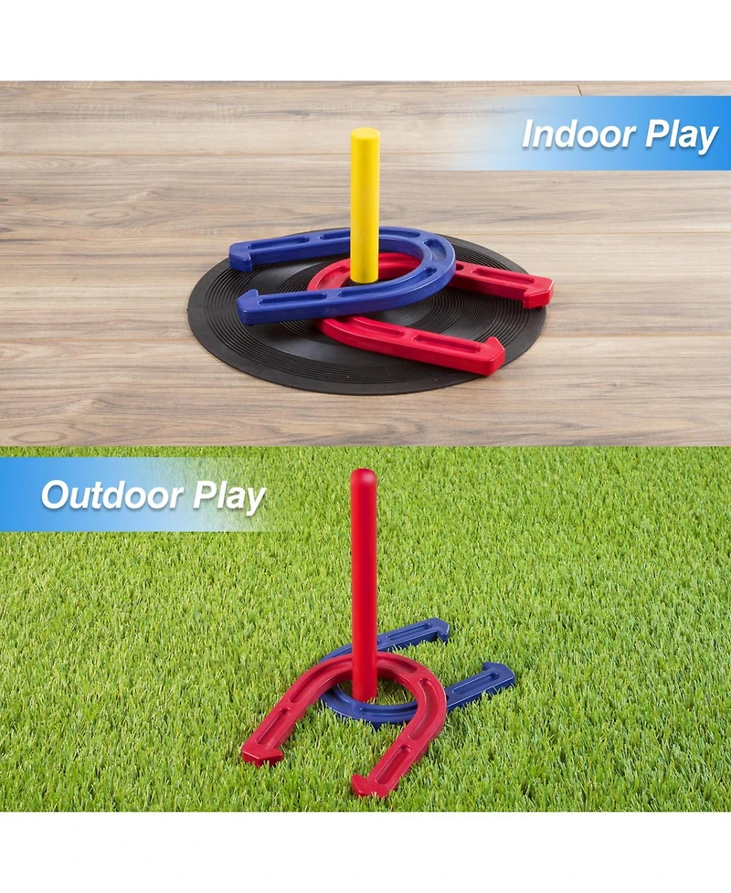 Gse Games & Sports Expert Rubber Horseshoe Game Set, 4 Horseshoes (2 Red/2 Blue), 2 Rubber Mats with Posts, and 2 Plastic Stakes