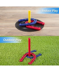 Gse Games & Sports Expert Rubber Horseshoe Game Set, 4 Horseshoes (2 Red/2 Blue), 2 Rubber Mats with Posts, and 2 Plastic Stakes