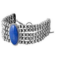 American West Jewelry Sterling Silver Oval Denim Lapis Oval Cut Beaded Toggle Bracelet