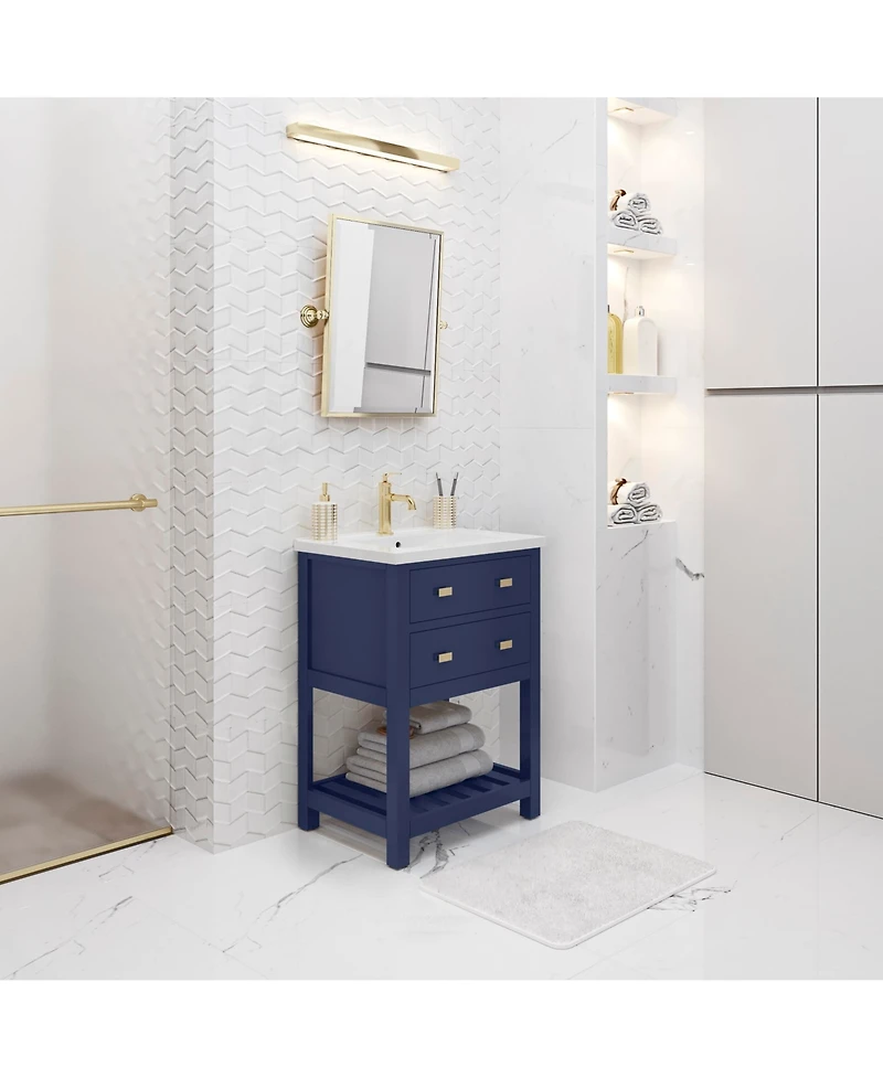 Viola 24 in. W Bath Vanity in Monarch Blue Finish with Ceramics Integrated Vanity Top with White Basin