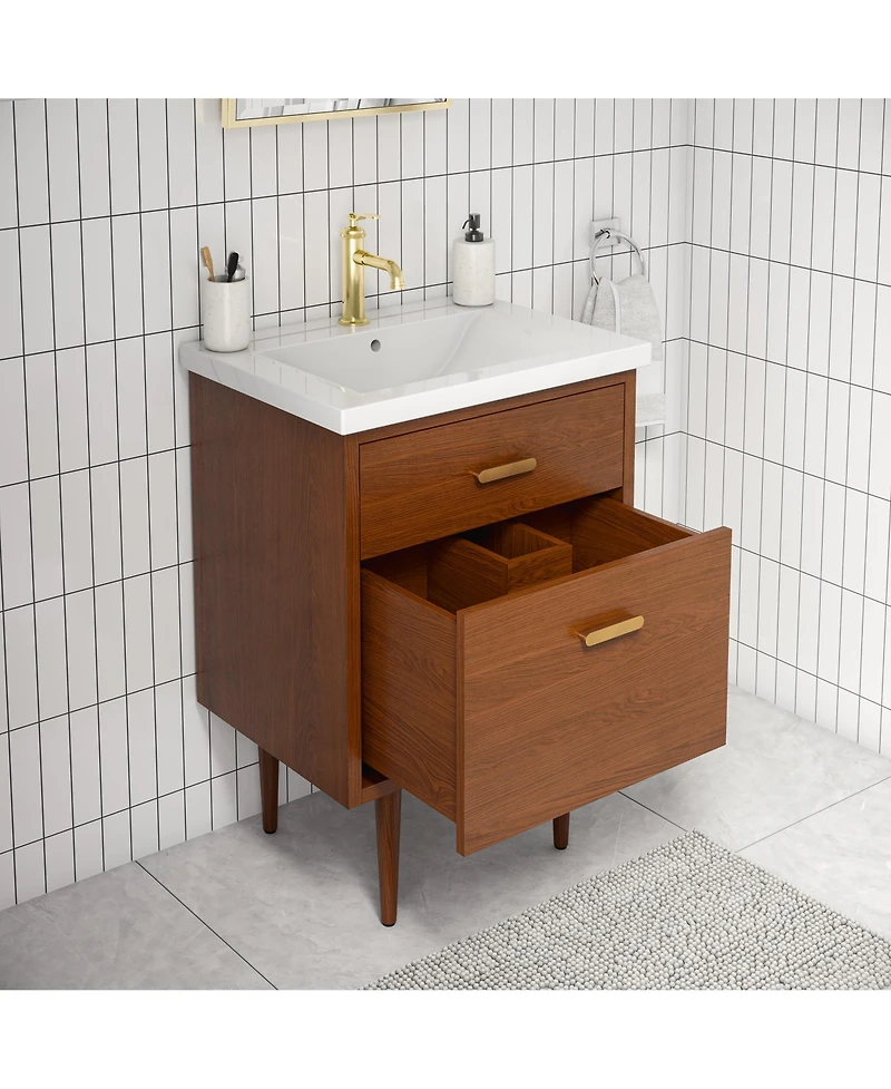 Brandy 24.5 in. W x 18.5 in. D x 34.7 in . H Bath Vanity in Honey Walnut with White Ceramic Top