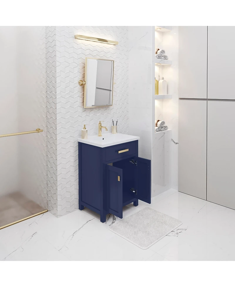 Myra 24 in. W Bath Vanity in Monarch Blue Finish with Ceramics Integrated Vanity Top with White Basin