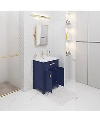 Myra 24 in. W Bath Vanity in Monarch Blue Finish with Ceramics Integrated Vanity Top with White Basin