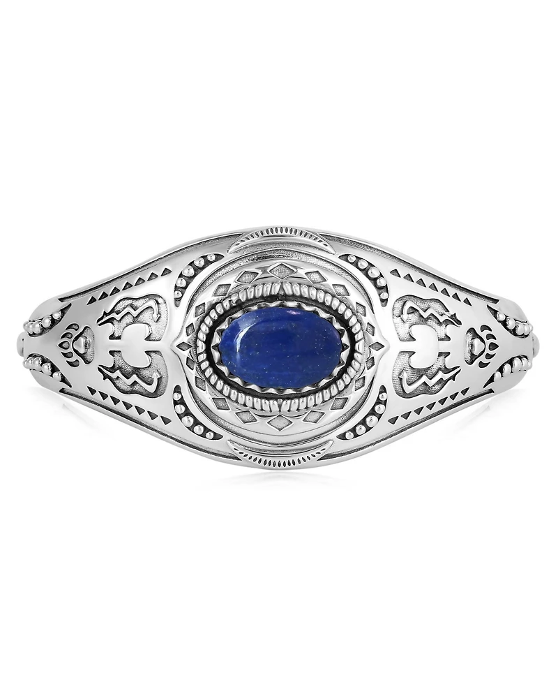 American West Jewelry Sterling Silver Lapis Oval Cut Bear Cuff Bracelet