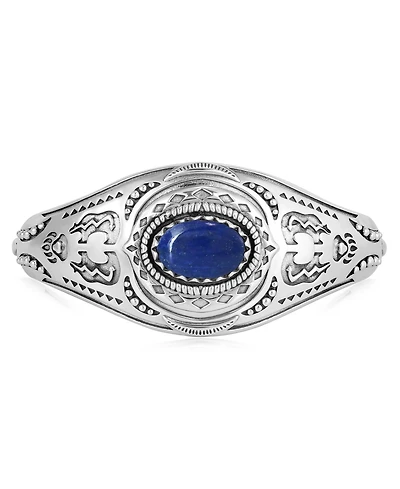 American West Jewelry Sterling Silver Lapis Oval Cut Bear Cuff Bracelet