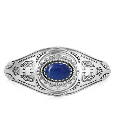 American West Jewelry Sterling Silver Lapis Oval Cut Bear Cuff Bracelet Size Small