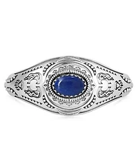 American West Jewelry Sterling Silver Lapis Oval Cut Bear Cuff Bracelet Size Small