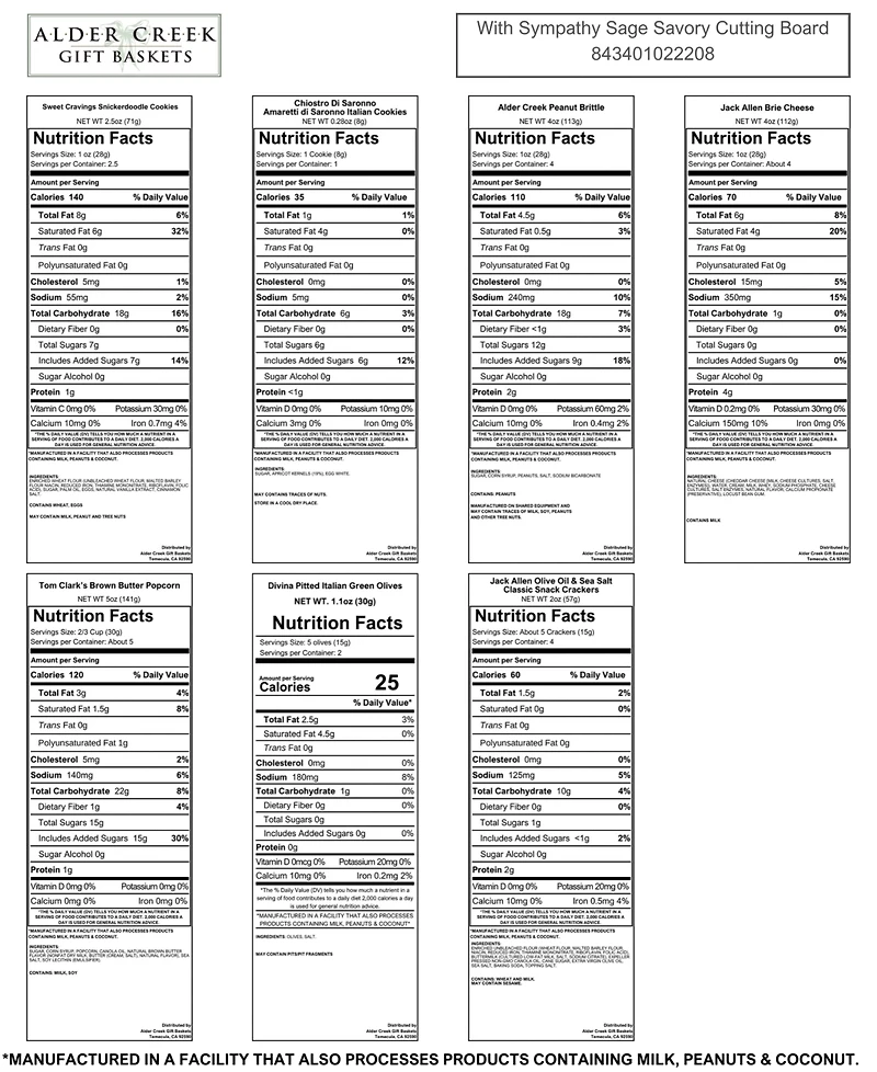 Alder Creek Gift Baskets with Sympathy Savory Cutting Board, 8 Pieces