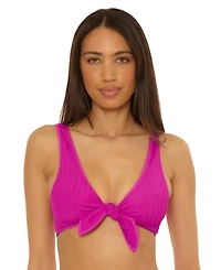 Becca Women's Crinkle Crush Pucker Stripe Convertible Buckle Bikini Top
