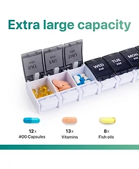 Sukuos Weekly Pill Organizer 7 Day 2 Times A Day, Am Pm Medicine Box with Easy Push Button
