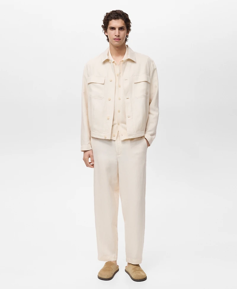 Mango Men's Bowling-Style Linen Overshirt