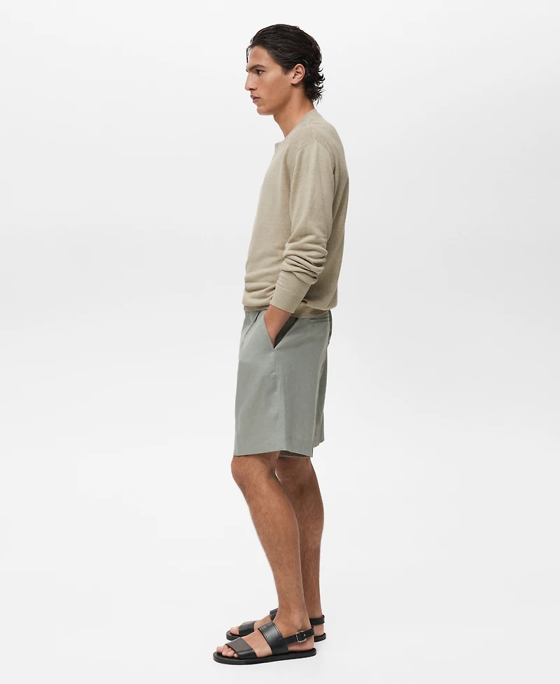 Mango Men's Linen Pleated Bermuda Shorts