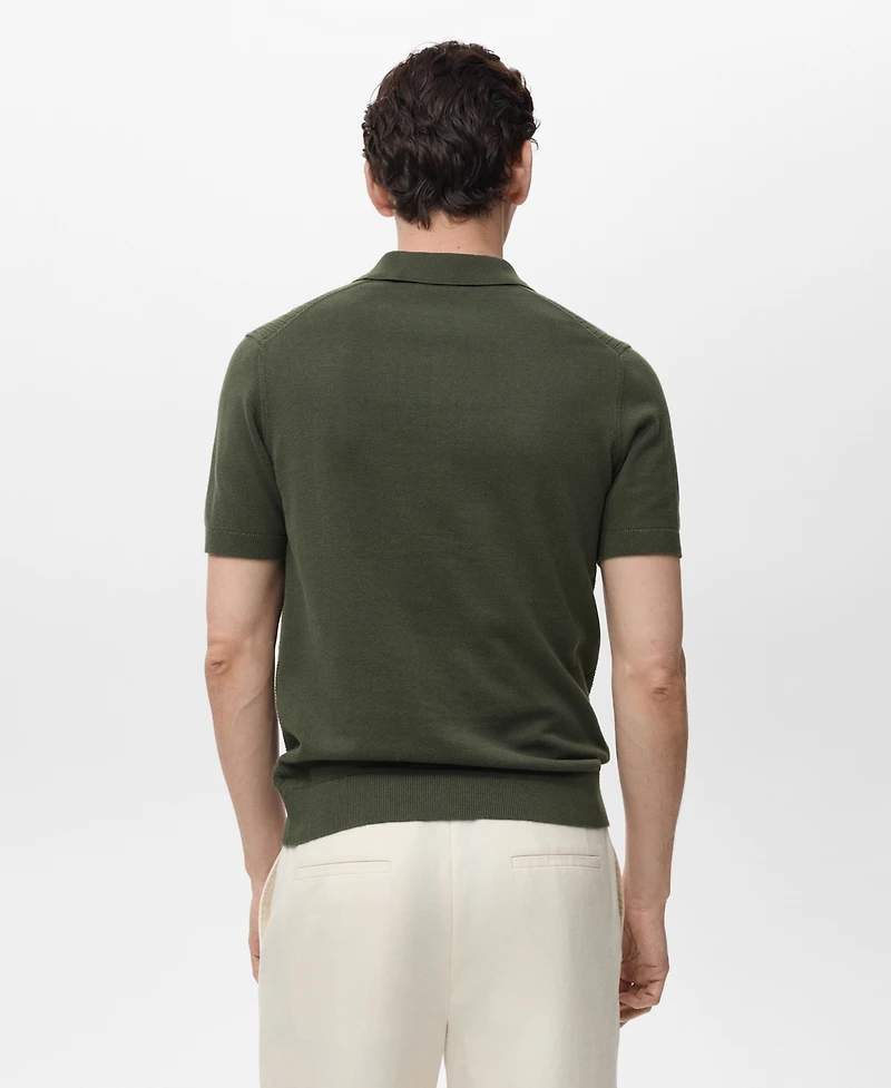 Mango Men's Openwork Cotton Knitted Polo Shirt