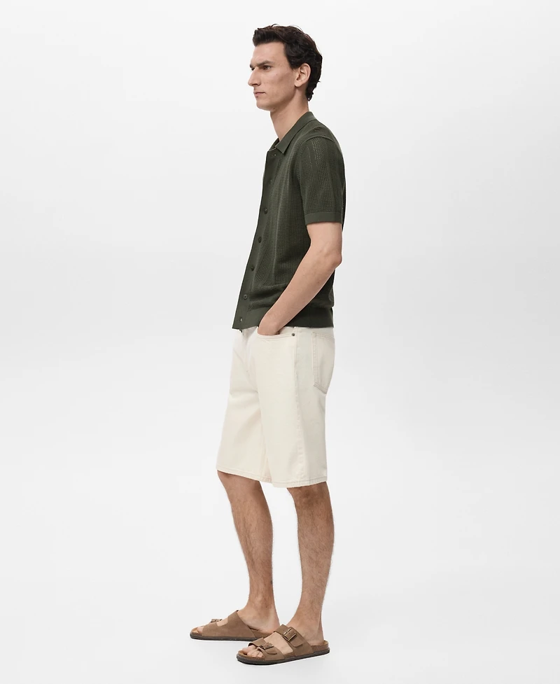 Mango Men's Striped Openwork Knitted Shirt