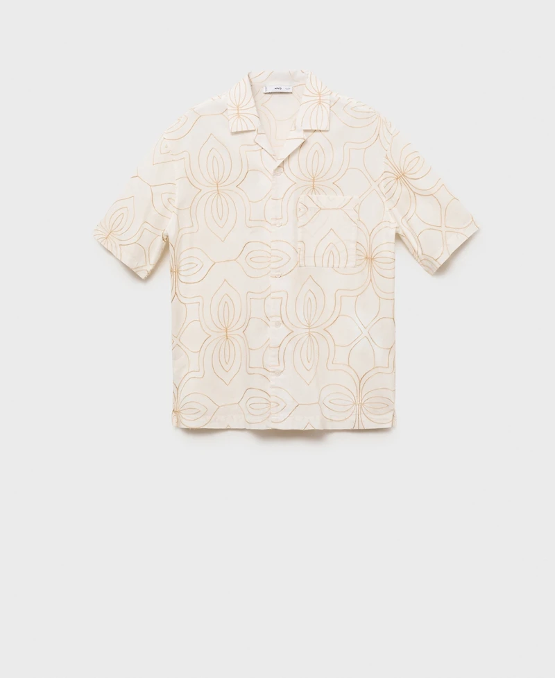 Mango Men's Embroidered Bowling Collar Shirt