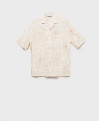 Mango Men's Embroidered Bowling Collar Shirt