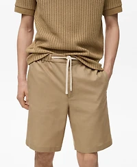 Mango Men's Drawstring Linen Bermuda Shorts