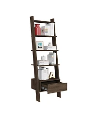 Depot E-shop Kobe Ladder Bookcase, One Drawer, Five Open Shelves, Dark Walnut
