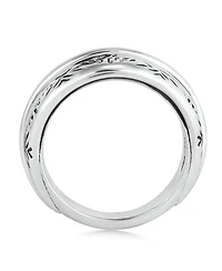 American West Jewelry Sterling Silver Etched Fan Tapered Ring