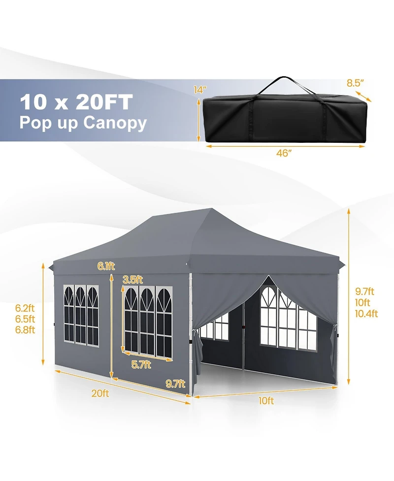 10 x 20 Feet Pop up Canopy with 6 Sidewalls Windows and Carrying Bag