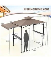 10.5 x 5 Ft Grill Gazebo with Side Awning and Double-Tiered Top