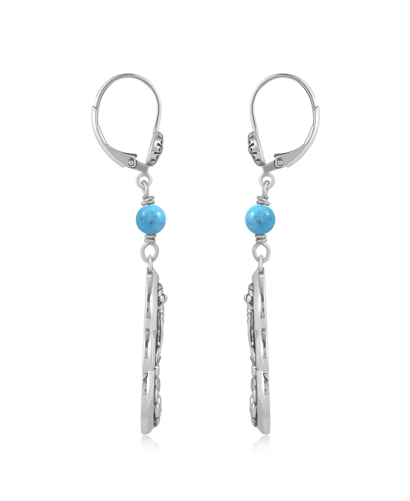 American West Jewelry Sterling Silver Kingman Turquoise Flower Gemstone Bead Lever Back Earrings