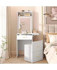 Mondawe 20" Vanity Desk with Mirror and Light, Charging Station & Fold-up Panel