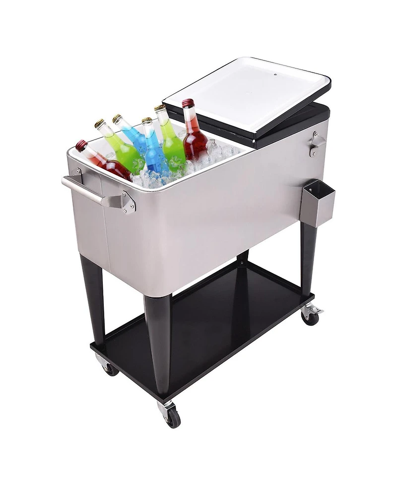 Mecale 80 Quart Patio Rolling Stainless Steel Ice Beverage Cooler