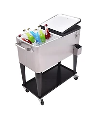 Mecale 80 Quart Patio Rolling Stainless Steel Ice Beverage Cooler