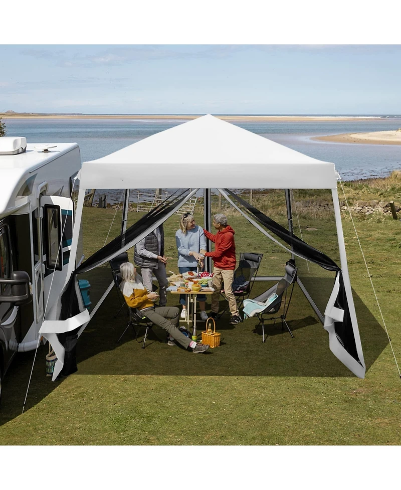 10 x 10 Feet Pop Up Canopy with Mesh Sidewalls and Roller Bag
