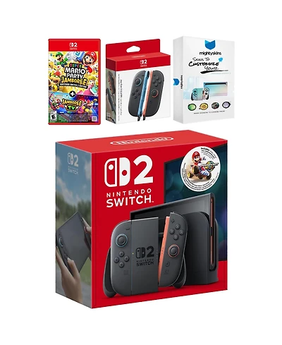Nintendo Switch 2 + Mario Kart World Bundle with Super Mario Party Jamboree, Extra Joy-Cons and MightySkins Code Bundle
