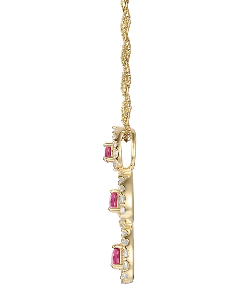 Ruby (1/3 ct. t.w.) & Diamond (1/4 ct. t.w.) Triple Halo Graduated 18" Pendant Necklace in 10k Gold