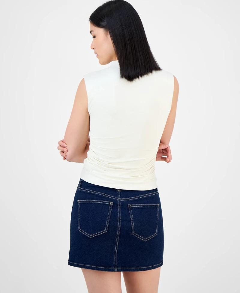 Bar Iii Women's Ruched Mock-Neck Sleeveless Top, Exclusively at Macy's