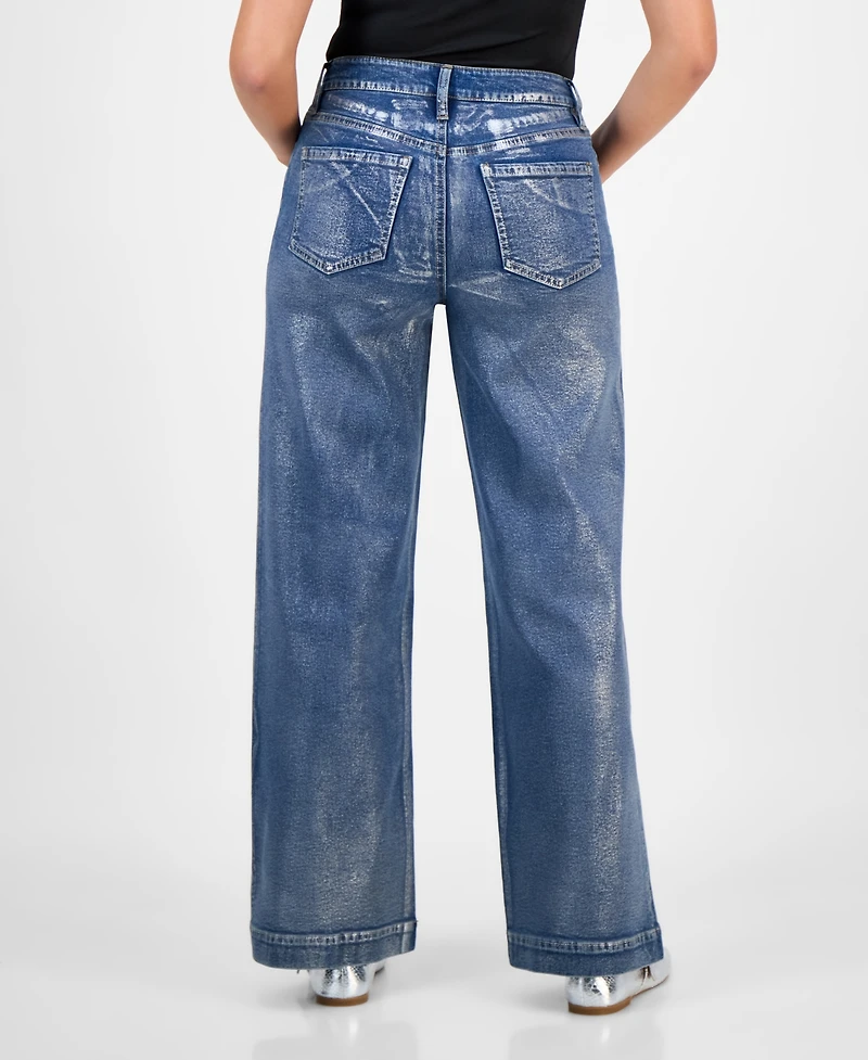 Bar Iii Women's High Rise Metallic Wide-Leg Jeans, Macy's Exclusive